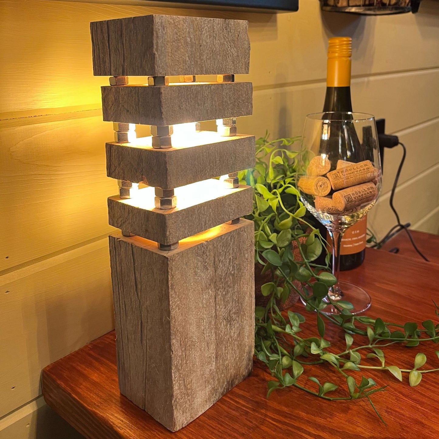Rustic Reclaimed Barn Wood Lamp – Handcrafted Table Lamp - Vintage Farmhouse Decor