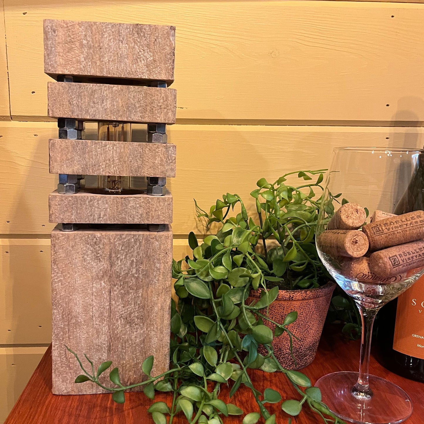 Rustic Reclaimed Barn Wood Lamp – Handcrafted Table Lamp - Vintage Farmhouse Decor